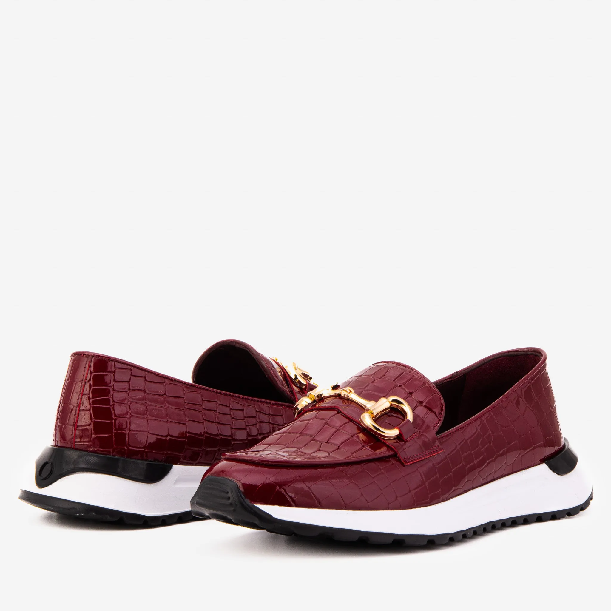 The Milan Burgundy Croc-Embossed Leather Women Sneaker