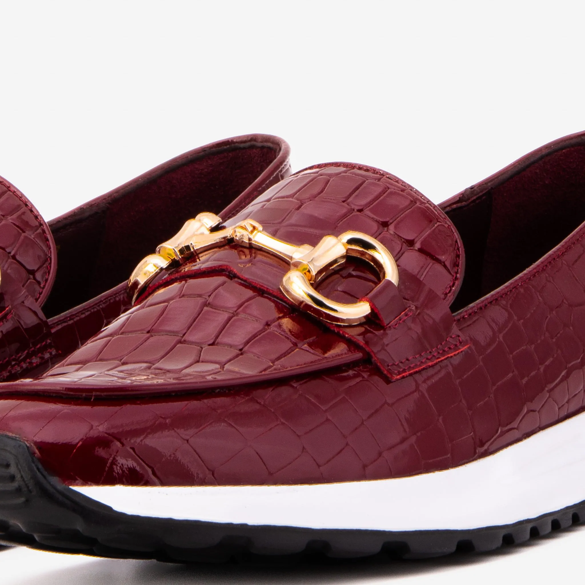 The Milan Burgundy Croc-Embossed Leather Women Sneaker