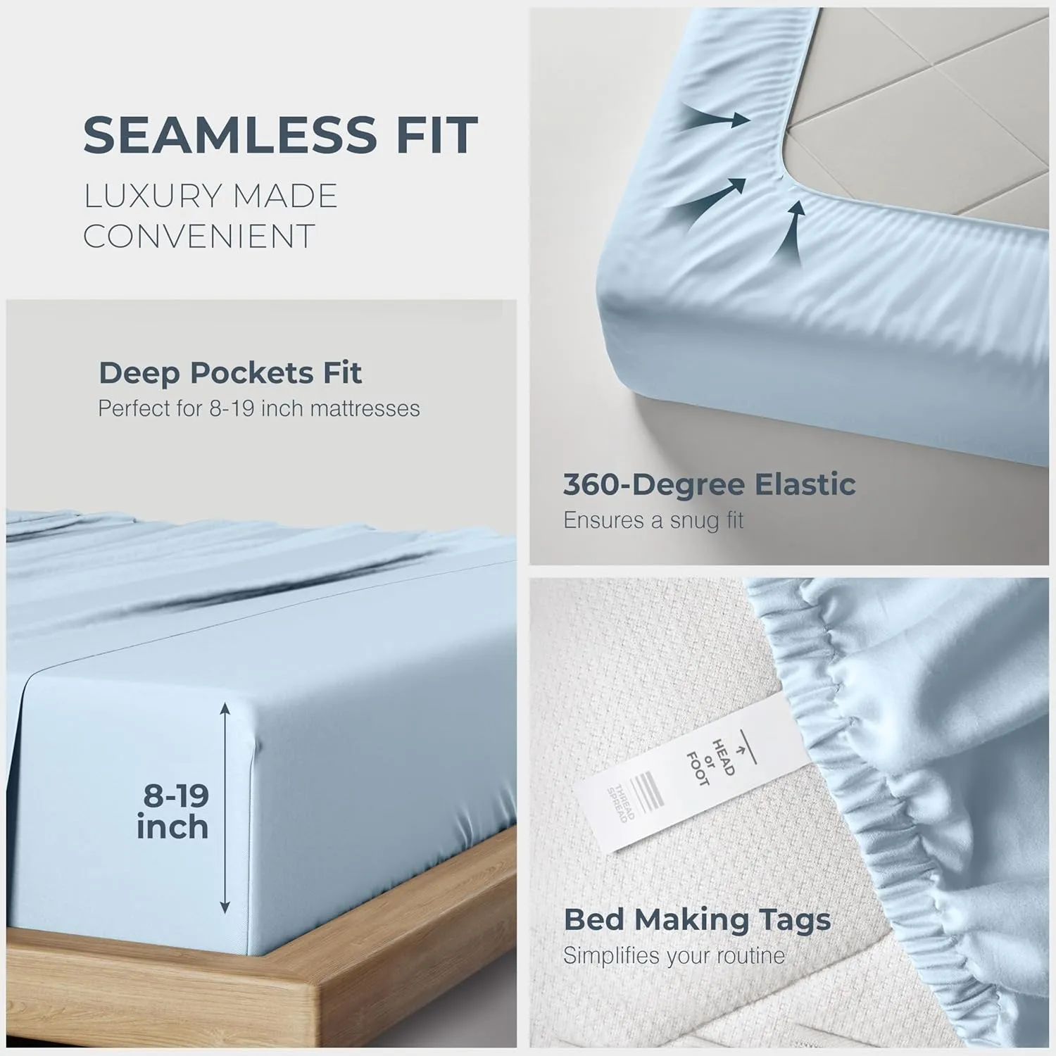 THREAD SPREAD 100% Egyptian Cotton King Size Sheets Set - Luxury 1500 Thread Count Egyptian Cotton Sheets King Size, 17" Deep Pocket, Soft, Cooling Sateen Weave Hotel Quality Bedding Set - Light Blue