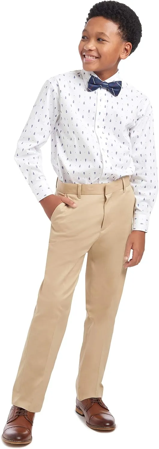 Tommy Hilfiger Boy's Flat-front Twill Dress Pant, Straight Leg Fit, Belt Loops & Slant Front Pockets