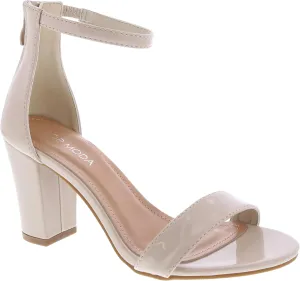 TOP MODA Over the Toe Strap Ankle Wrap Strap Heel Open Toe Medium Heel, Ivory Patent, 8