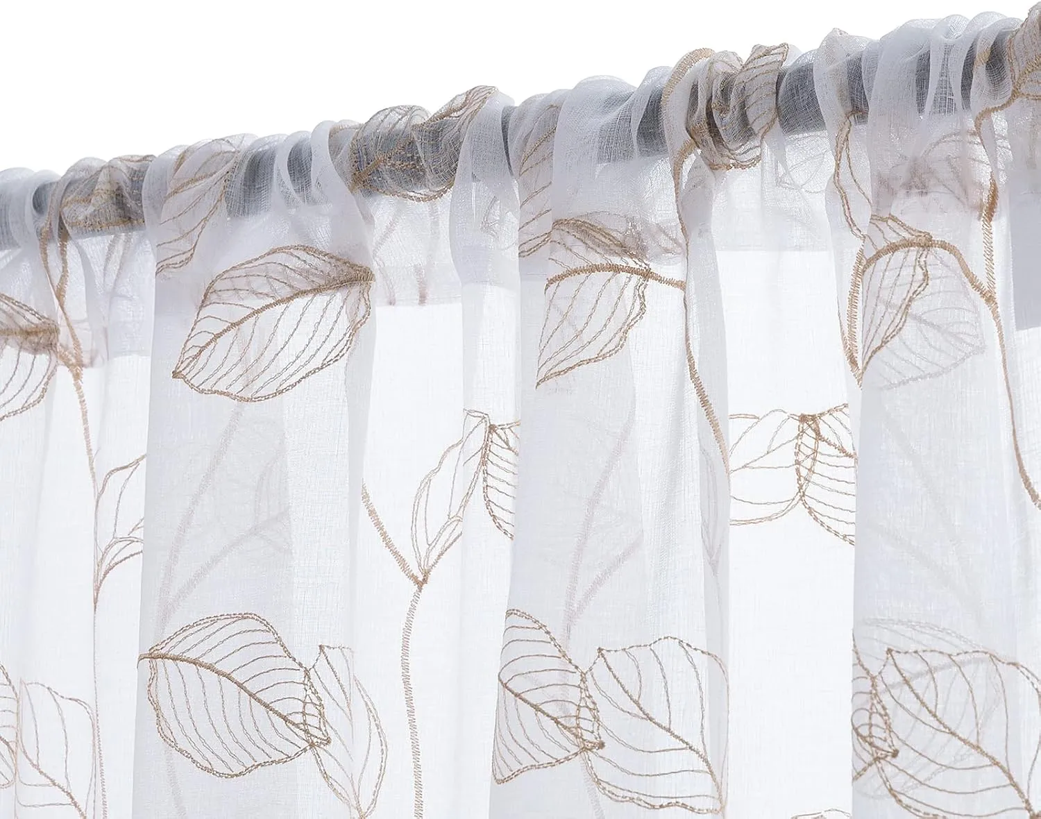 Topick Taupe Leaf Tile Sheer Curtains for Bedroom Leaf Embroidery Voile Sheer Curtain Rod Pocket for Living Room Window Treatment Set 84 inch 1 Pair