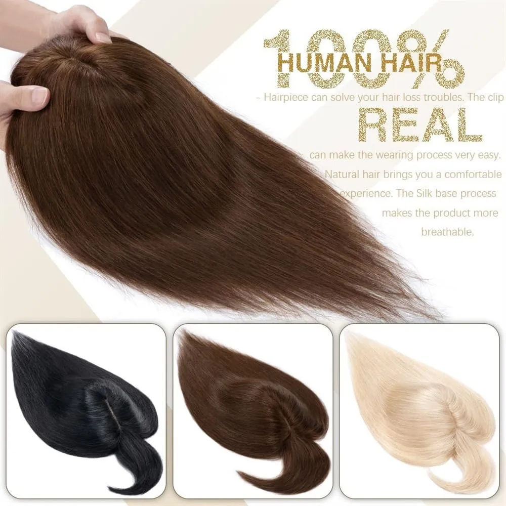 Toppers for Women Hair Toppers for Women 6"-18" Real Human Hair with Bangs, 7x12.5cm Silk Base Clip In Hair Extension 150% Densiny Indian Hair Straight Hair Pieces Hair Toppers(Bleach Blonde,14inches)