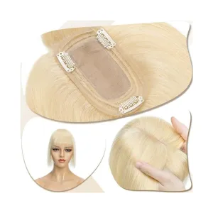 Toppers for Women Hair Toppers for Women 6"-18" Real Human Hair with Bangs, 7x12.5cm Silk Base Clip In Hair Extension 150% Densiny Indian Hair Straight Hair Pieces Hair Toppers(Bleach Blonde,14inches)