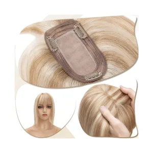 Toppers for Women Hair Toppers for Women 6"-18" Real Human Hair with Bangs, 7x12.5cm Silk Base Clip In Hair Extension 150% Densiny Indian Hair Straight Hair Pieces Hair Toppers(Golden Brown Bleach Blo
