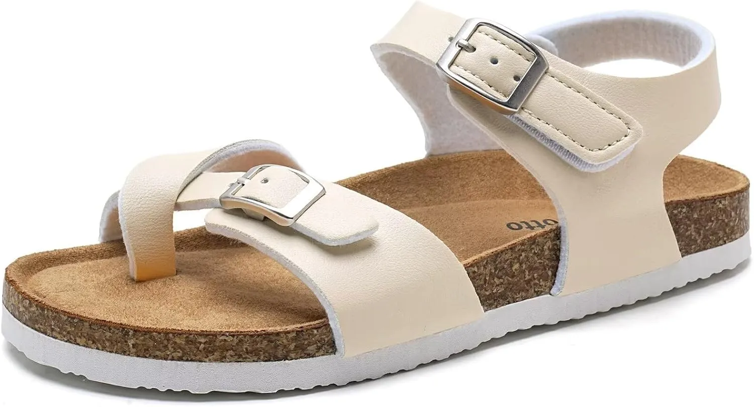 Torotto Girls Boys Sandals with Cork Footbed Adjustable Buckle Summer Slides Flip Flops Open Toes Flat for Kids Toddler