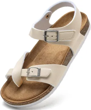 Torotto Girls Boys Sandals with Cork Footbed Adjustable Buckle Summer Slides Flip Flops Open Toes Flat for Kids Toddler