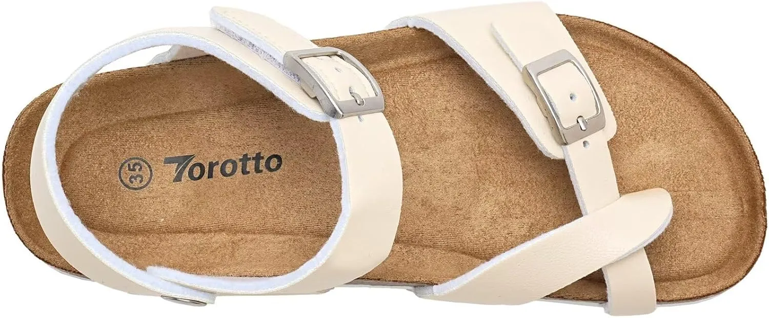 Torotto Girls Boys Sandals with Cork Footbed Adjustable Buckle Summer Slides Flip Flops Open Toes Flat for Kids Toddler