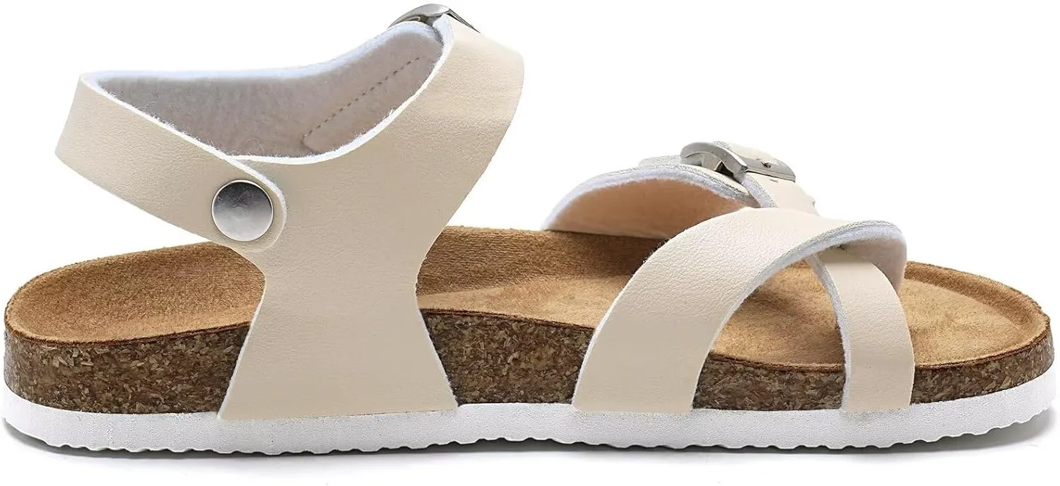 Torotto Girls Boys Sandals with Cork Footbed Adjustable Buckle Summer Slides Flip Flops Open Toes Flat for Kids Toddler