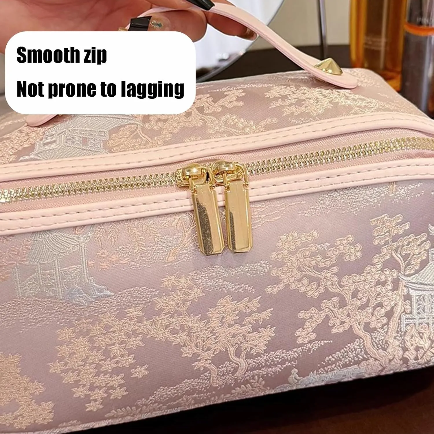 Travel Makeup Bag,Open Flat Toiletry Bag Make Up Organizer With Divider And Handle For Women(D)