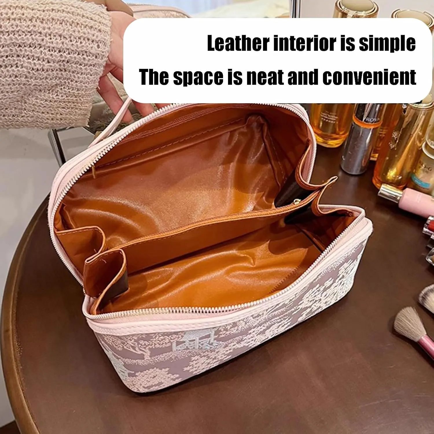 Travel Makeup Bag,Open Flat Toiletry Bag Make Up Organizer With Divider And Handle For Women(D)