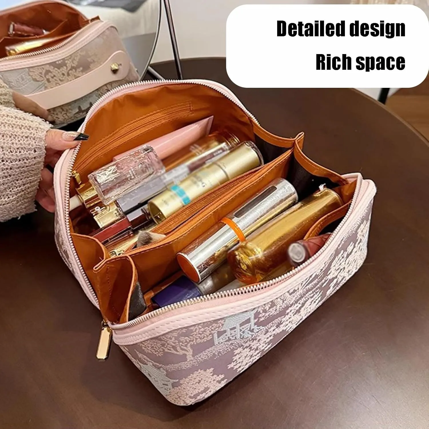 Travel Makeup Bag,Open Flat Toiletry Bag Make Up Organizer With Divider And Handle For Women(D)