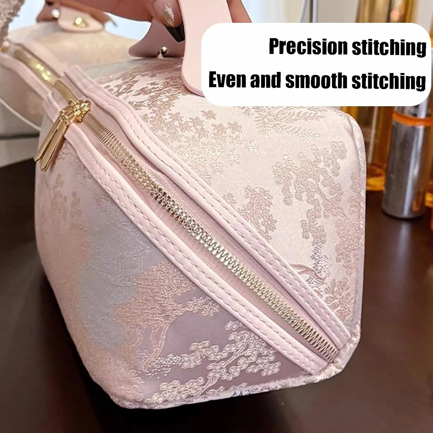 Travel Makeup Bag,Open Flat Toiletry Bag Make Up Organizer With Divider And Handle For Women(D)