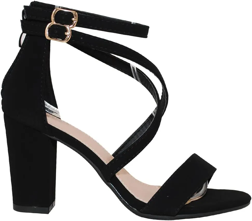 TRENDSUP Women's Open Toe Ankle Strap High Chunky Heel Sandals