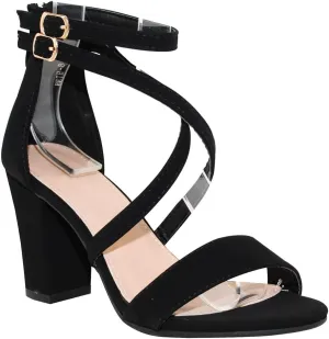 TRENDSUP Women's Open Toe Ankle Strap High Chunky Heel Sandals