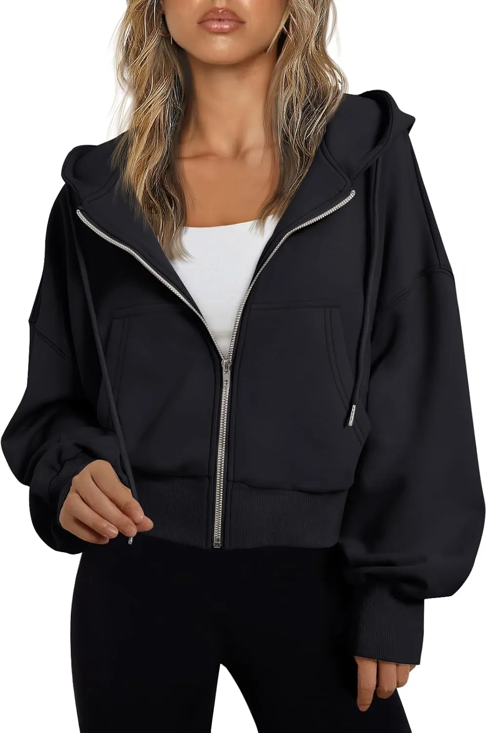 Trendy Queen Hoodies for Women Full Zip Up Cropped Sweatshirts Jackets Casual Comfy Gym Tops Fall Outfits Winter Clothes 2025