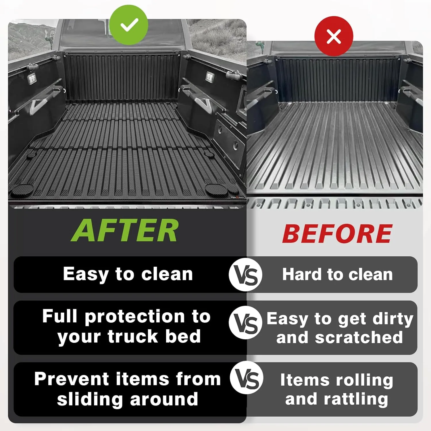 TripleAliners Truck Bed Mat Compatible with 2024 2025 Toyota Tacoma Accessories 5FT Vehicle Perfectly Flush All Weather Protection TPE Heavy Duty Pickup Car Bed Cargo Mat