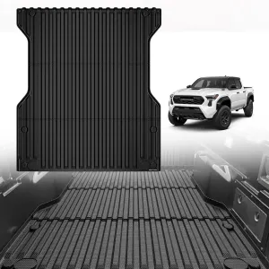 TripleAliners Truck Bed Mat Compatible with 2024 2025 Toyota Tacoma Accessories 5FT Vehicle Perfectly Flush All Weather Protection TPE Heavy Duty Pickup Car Bed Cargo Mat
