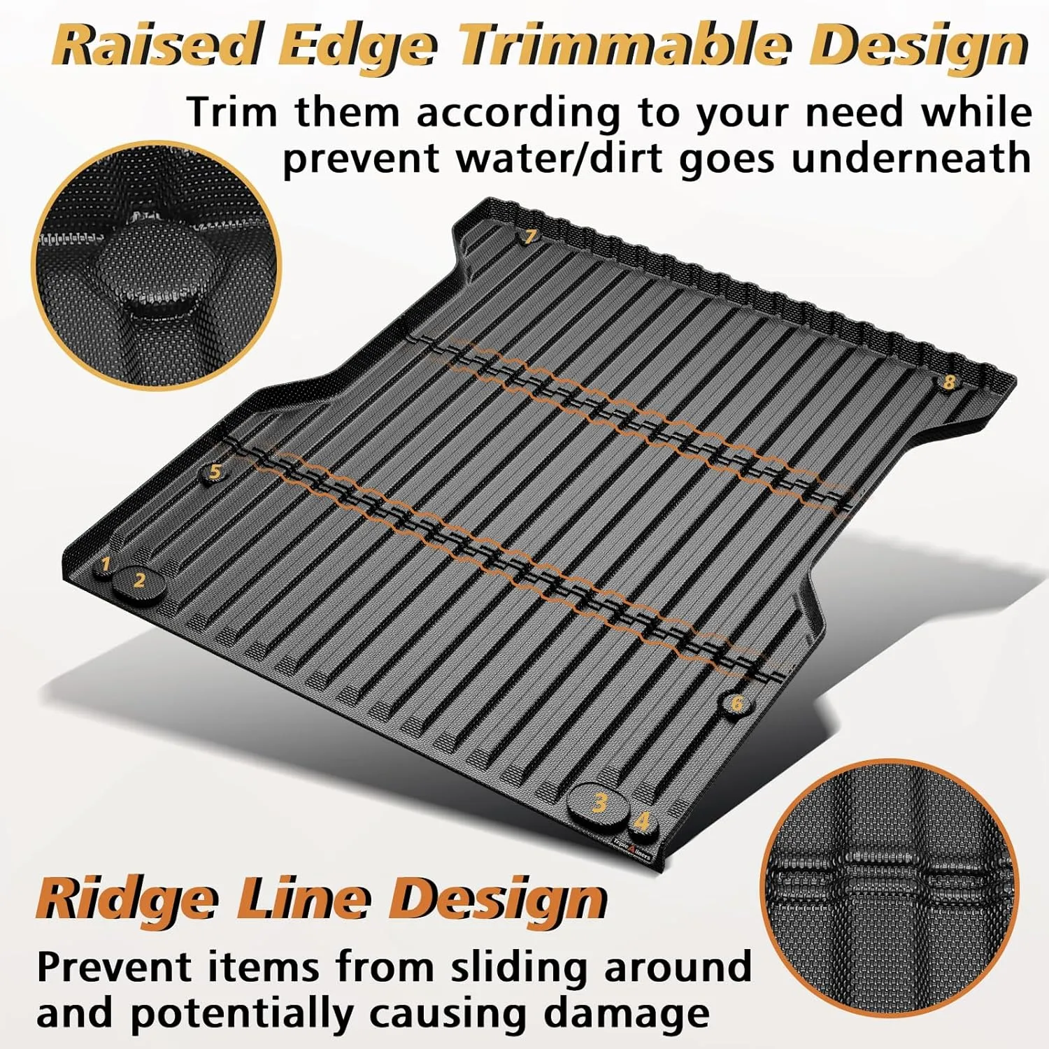 TripleAliners Truck Bed Mat Compatible with 2024 2025 Toyota Tacoma Accessories 5FT Vehicle Perfectly Flush All Weather Protection TPE Heavy Duty Pickup Car Bed Cargo Mat