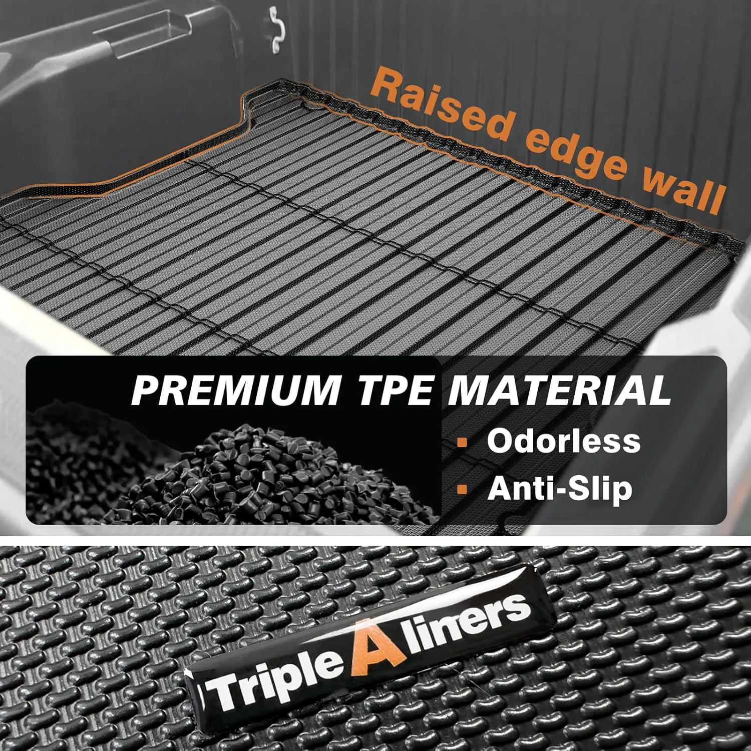 TripleAliners Truck Bed Mat Compatible with 2024 2025 Toyota Tacoma Accessories 5FT Vehicle Perfectly Flush All Weather Protection TPE Heavy Duty Pickup Car Bed Cargo Mat