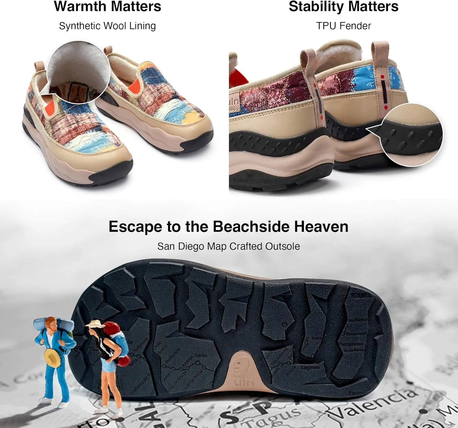 UIN Women's Platform Hiking Shoes Walking Casual Comfortable Art Painted Travel Sneaker San Diego