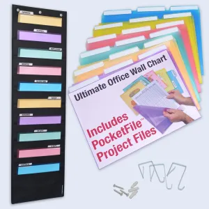Ultimate Office WalMaster Heavy Duty 10-Pocket Chart Filing System for Classroom and Office, Wall File Organizer PLUS 18 PocketFiles, Mounting Hardware and Spring-Loaded Door Hooks