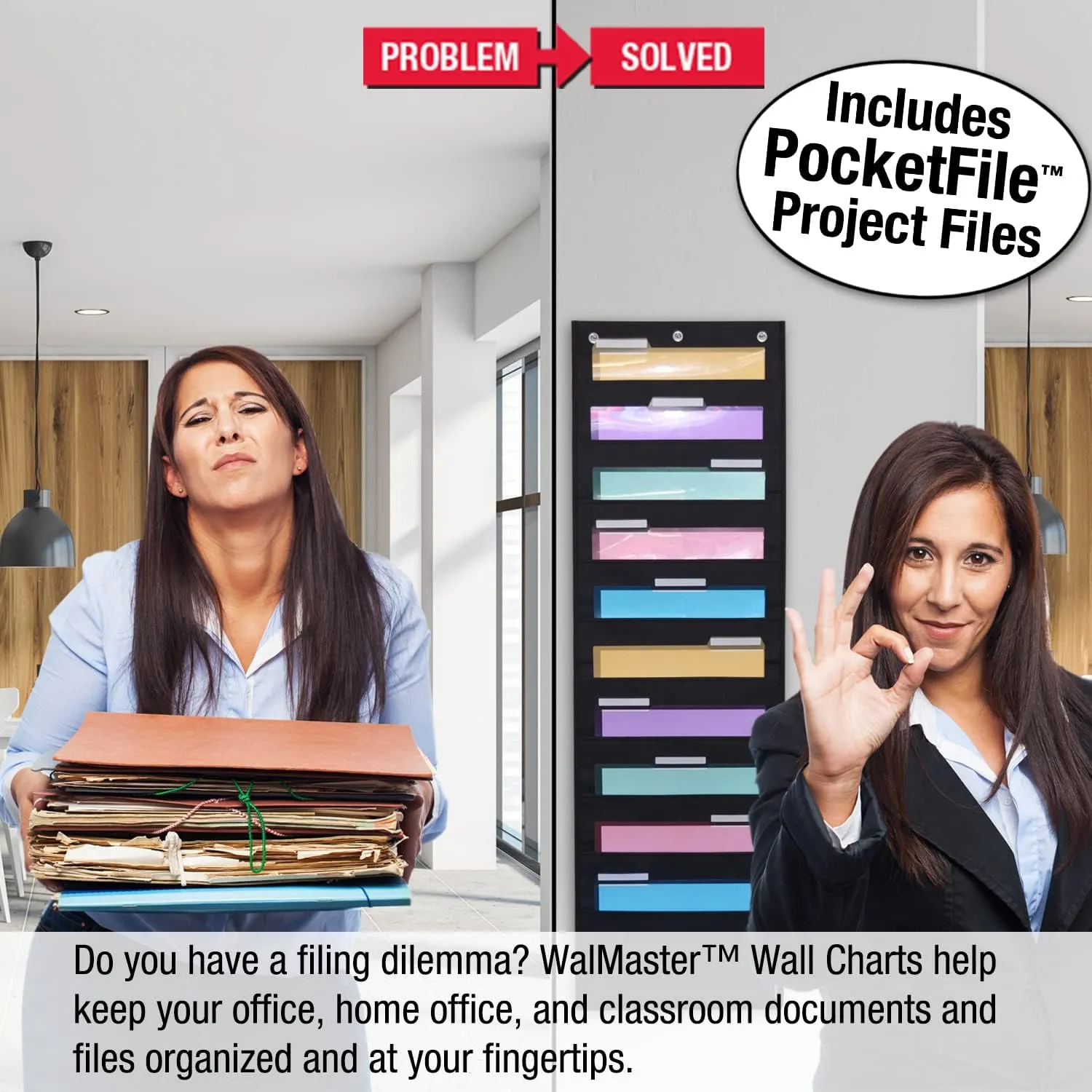 Ultimate Office WalMaster Heavy Duty 10-Pocket Chart Filing System for Classroom and Office, Wall File Organizer PLUS 18 PocketFiles, Mounting Hardware and Spring-Loaded Door Hooks