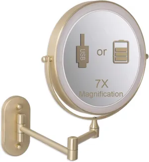 Vanity Makeup Mirror with Lights, LED Cosmetic Mirror with 7X Magnification and 3 Color Lighting, 360°Swivel Wall Mounted Shaving Mirrors, Double Sided Bathroom MirrorUSB Rechargeable
