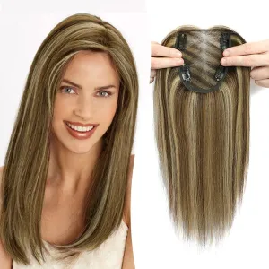 VASILIA Real Human Hair Toppers for Women with Thinning Hair, 4x4.8 Upgrade Basement 360° Cover 3D Wiglets Hairpieces Topper, Highlight P4/27 12 Inch