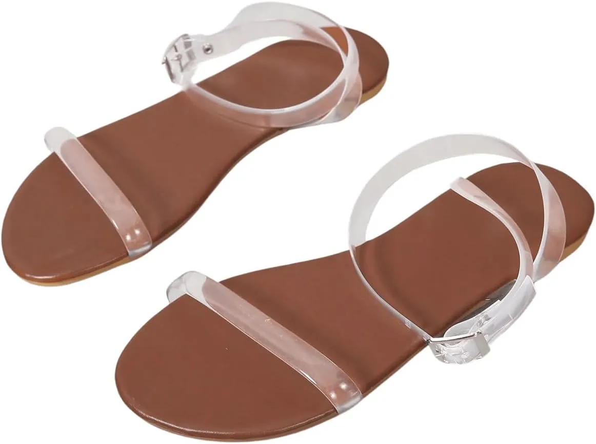 Verdusa Women's Clear Strap Flat Sandals Open Toe Sandals with Ankle Strap