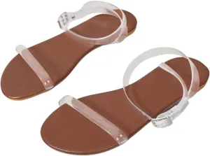 Verdusa Women's Clear Strap Flat Sandals Open Toe Sandals with Ankle Strap