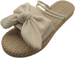 Verdusa Women's Vacation Bow Sandals Ankle Strap Open Toe Woven Flat Slip on Slides