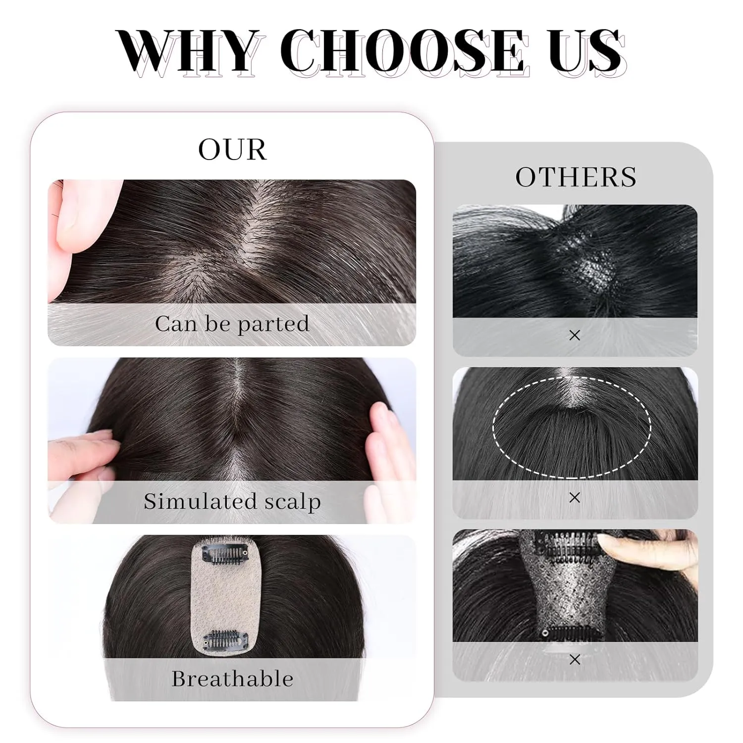 VERNA Hair Toppers for Women Real Human Hair 360°3D Cover Bangs Hair Clip,100% Real Human Medium Brown Clip in Bangs,Hairpieces for Daily Wear(5 * 9.5)