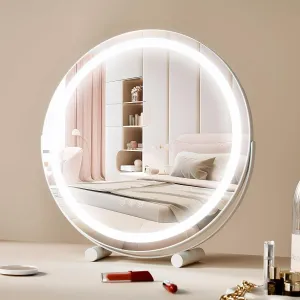 VEVOR 20” Vanity Mirror with Lights, LED Makeup Mirror 3 Color Lighting Modes, with 5X Magnification Mirror, Smart Touch Control, 360°Rotation,Round Lighted Makeup Mirror for Bedroom Tabletop (White)