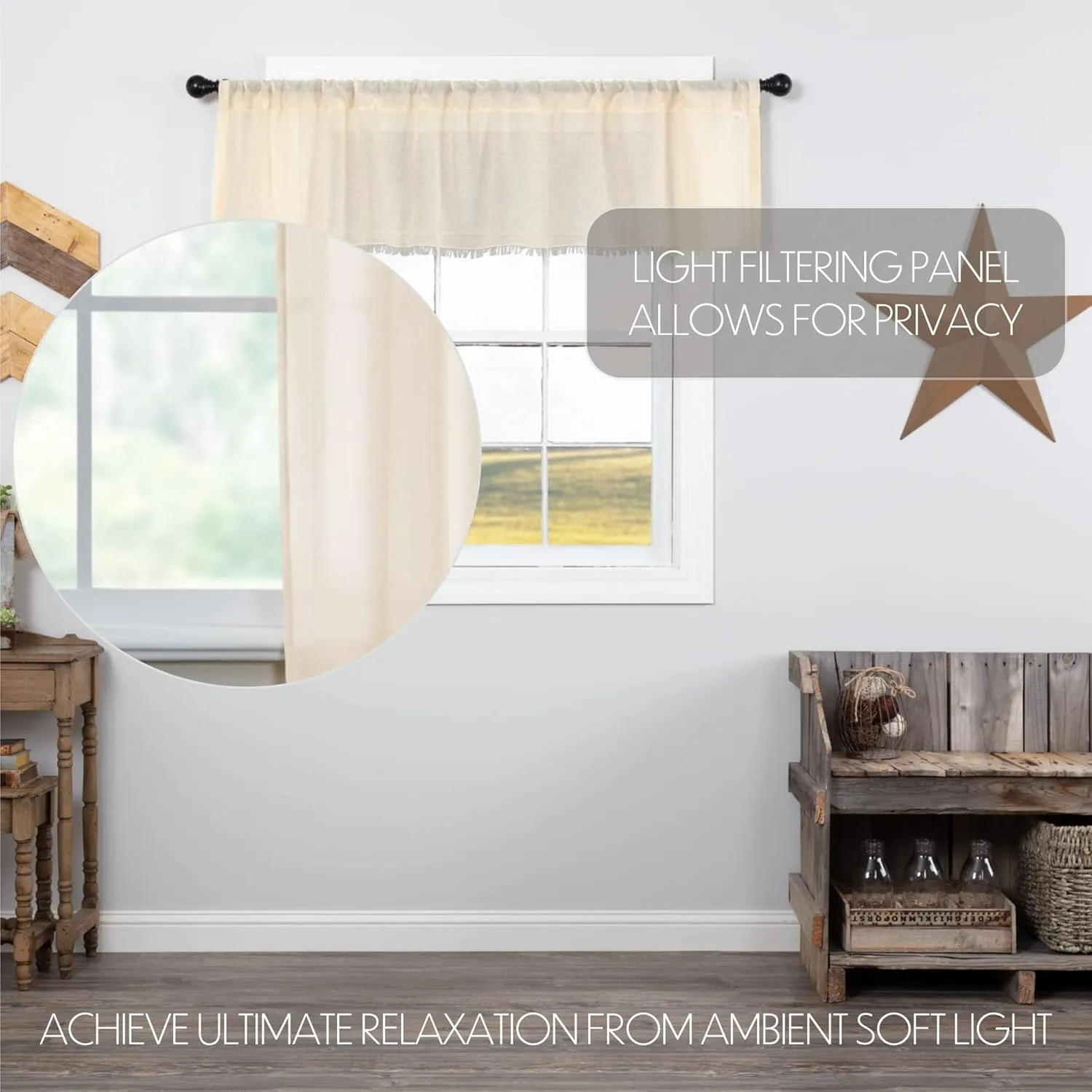 VHC Brands Tobacco Cloth Natural Curtain, Valance 16x60