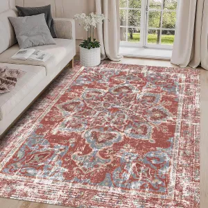 Vhong Vintage Area Rugs Boho Washable Neutral Modern Brick Red Burgundy 5x7 Non Slip Carpet for Living Room Dining Room Bedroom