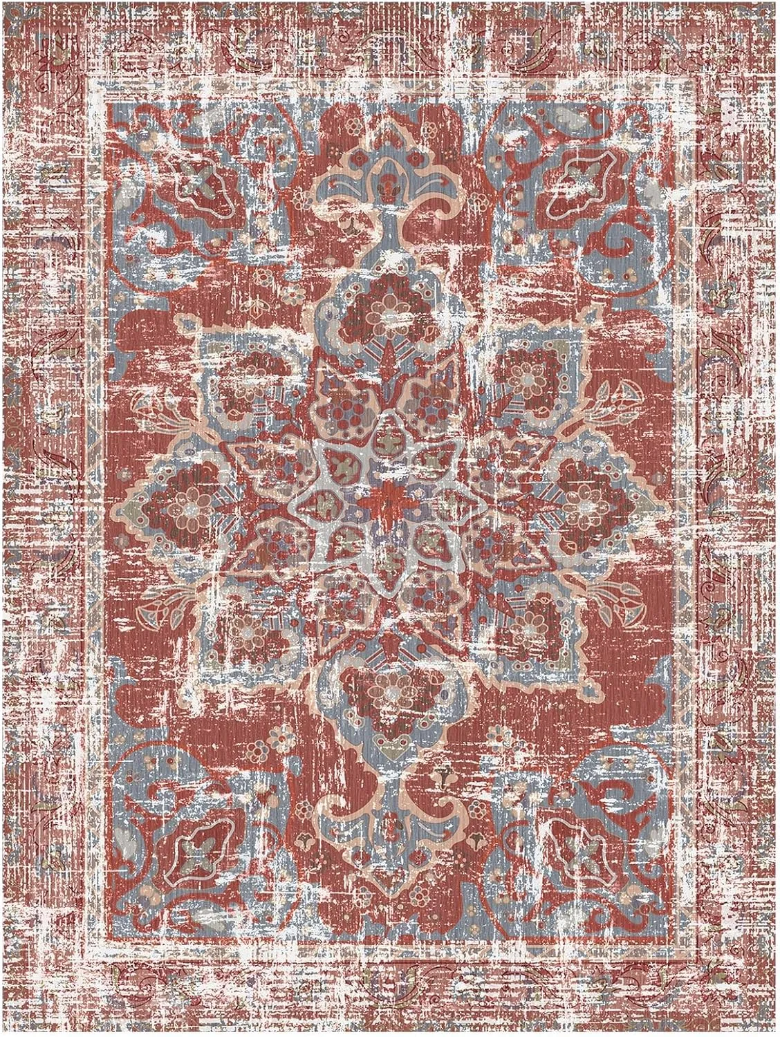 Vhong Vintage Area Rugs Boho Washable Neutral Modern Brick Red Burgundy 5x7 Non Slip Carpet for Living Room Dining Room Bedroom