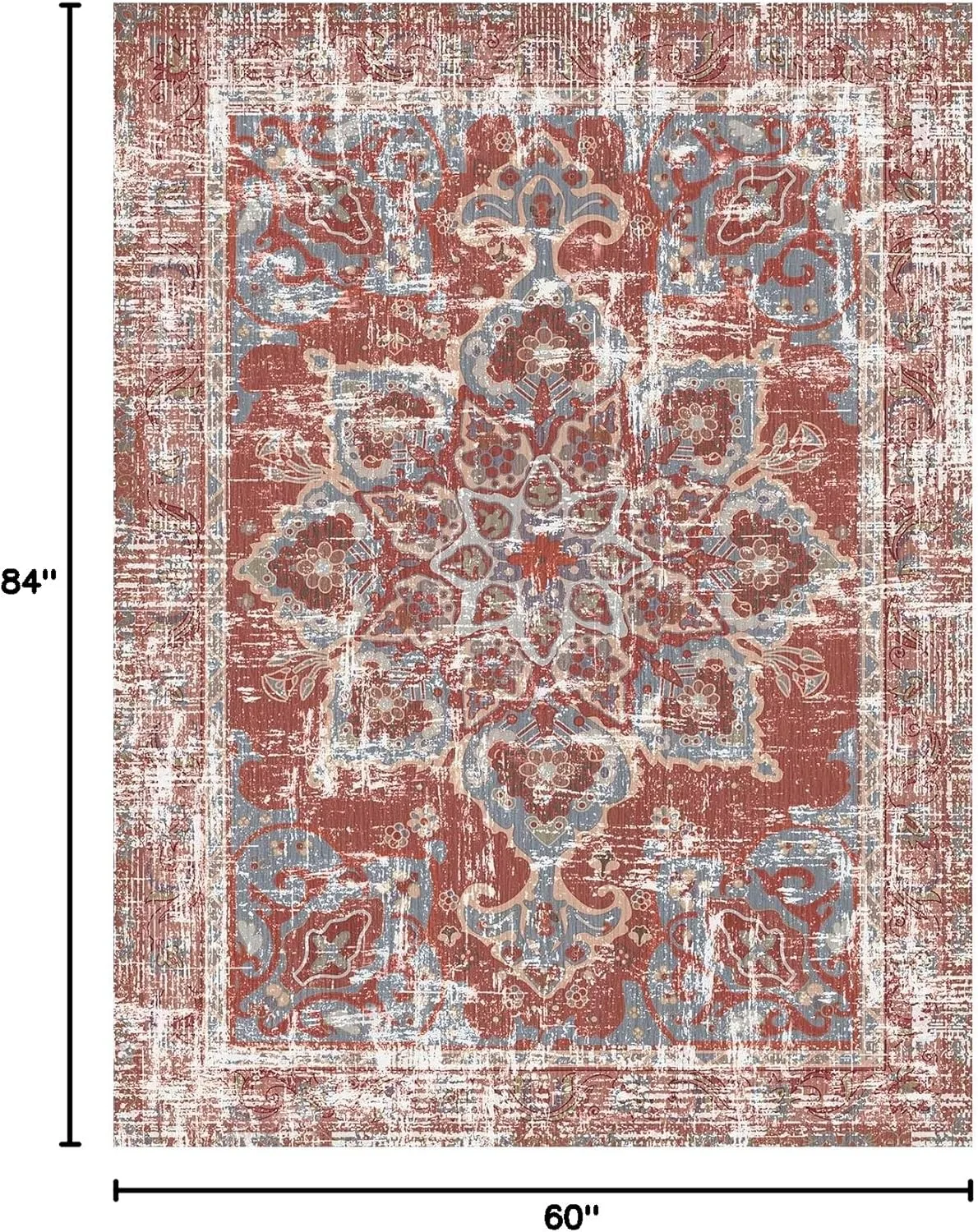 Vhong Vintage Area Rugs Boho Washable Neutral Modern Brick Red Burgundy 5x7 Non Slip Carpet for Living Room Dining Room Bedroom
