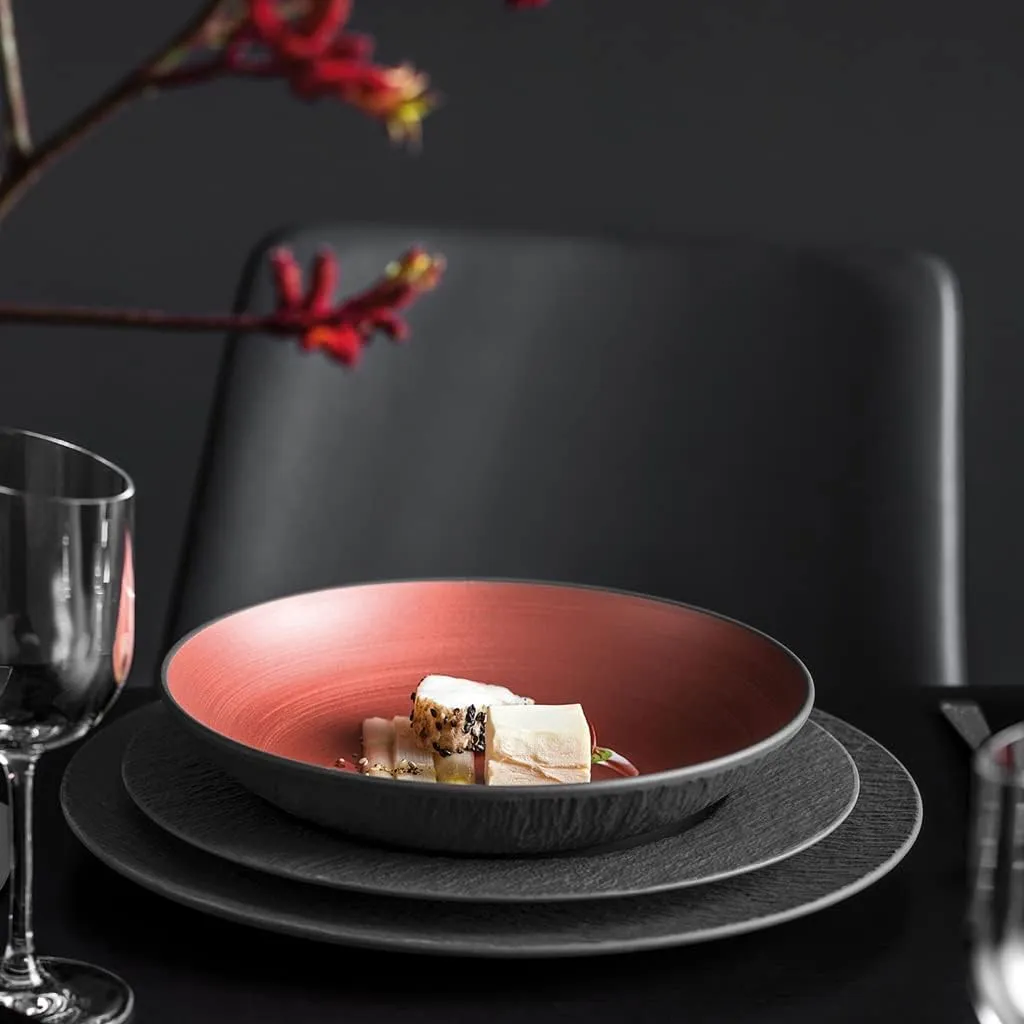 Villeroy & Boch Manufacture Rock Glow Flat Bowl, Premium Porcelain in a Refreshing Combination of Copper and Black, Made in Germany, Dishwasher Safe, 9.25 in