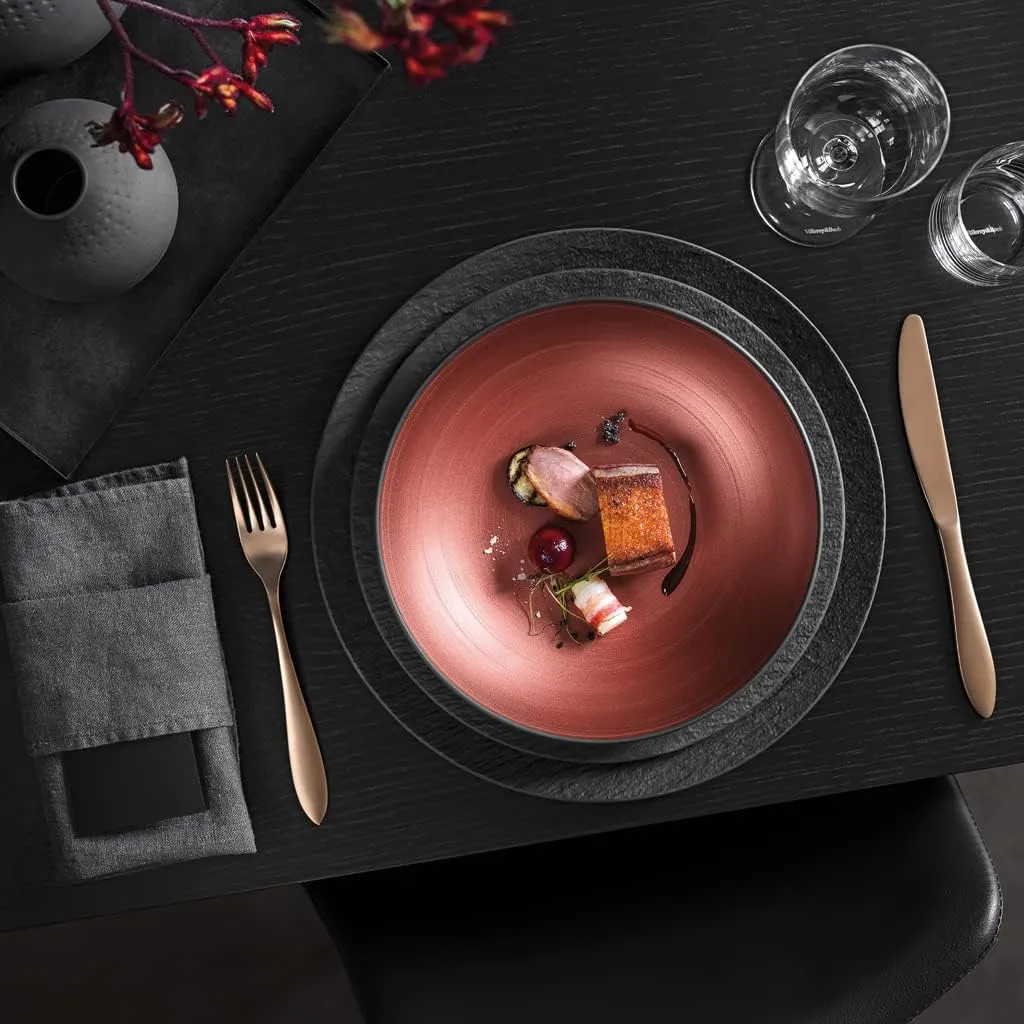 Villeroy & Boch Manufacture Rock Glow Flat Bowl, Premium Porcelain in a Refreshing Combination of Copper and Black, Made in Germany, Dishwasher Safe, 9.25 in