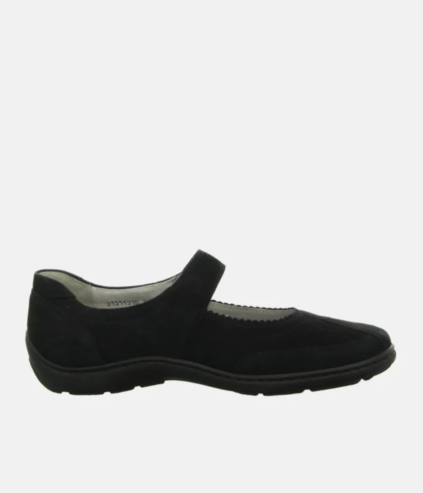 Waldlaufer Stylish Black Suede Mary Jane Shoes