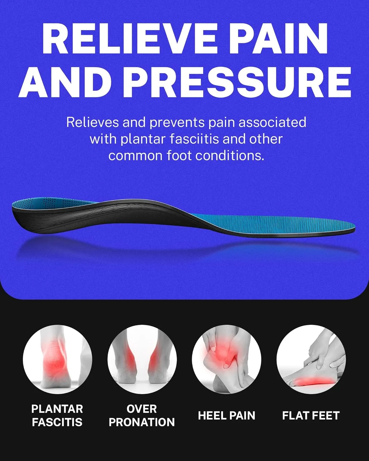 Walkhero Plantar Fasciitis Pain Relief Insoles High Arch Support Orthotic Shoes Inserts, Relieve Flat Feet and Foot Fatigue (Mens 6-6 1/2 | Womens 8-8 1/2, Light Blue)