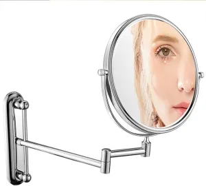 Wall Mounted Makeup Mirror with Magnification,Makeup Mirror for Bathroom,360 Degree Swivel,Two-Sided Extendablem,No Light,Bathroom and Hotel,Chrome Finish (Color : 8in, Size : 10x)
