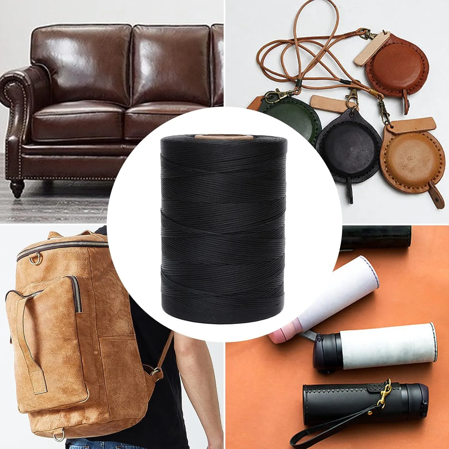 Waxed Thread,852Yds 150D 0.8mm Flat Polyester Wax Thread for Hand Sewing Leather Craft DIY Projects Shoes Repair Book Binding(White)