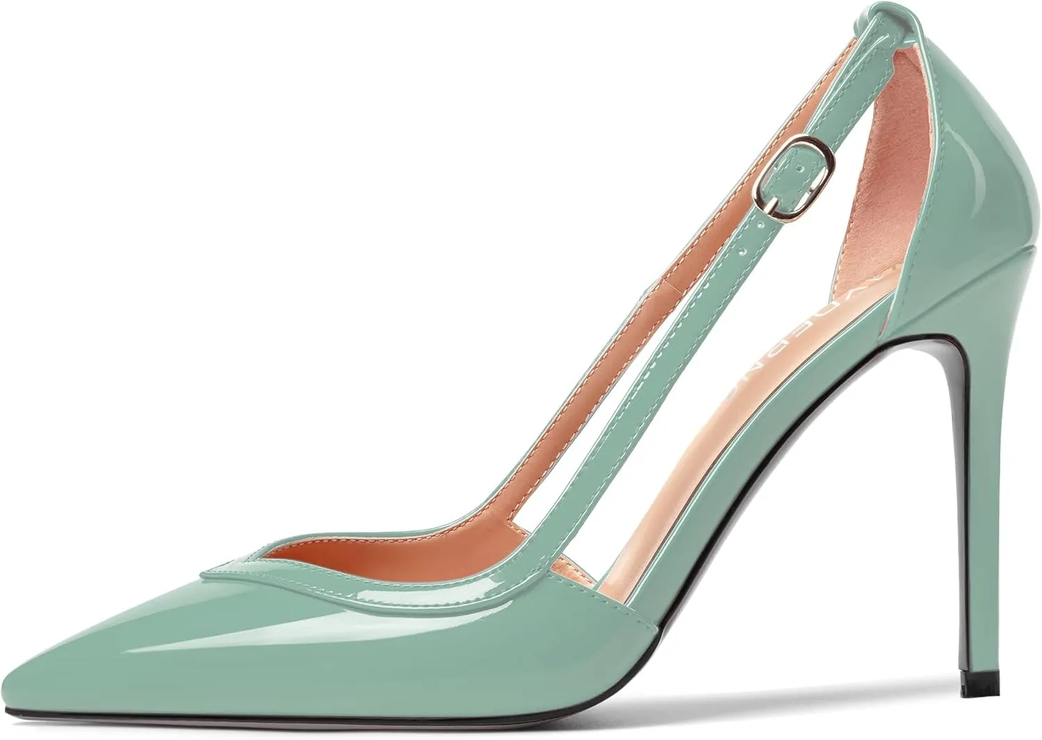 WAYDERNS Womens Adjustable Strap Wedding Pointed Toe Buckle Fashion Patent Ankle Strap Stiletto High Heel Pumps Shoes 4 Inch