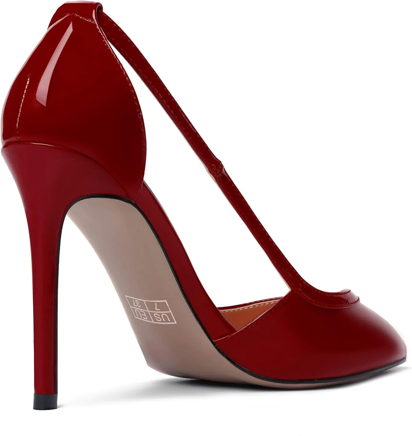 WAYDERNS Womens Adjustable Strap Wedding Pointed Toe Buckle Fashion Patent Ankle Strap Stiletto High Heel Pumps Shoes 4 Inch