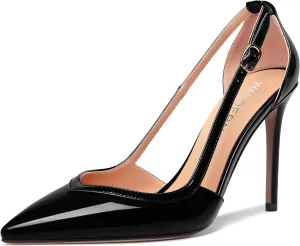 WAYDERNS Womens Adjustable Strap Wedding Pointed Toe Buckle Fashion Patent Ankle Strap Stiletto High Heel Pumps Shoes 4 Inch