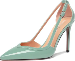 WAYDERNS Womens Adjustable Strap Wedding Pointed Toe Buckle Fashion Patent Ankle Strap Stiletto High Heel Pumps Shoes 4 Inch