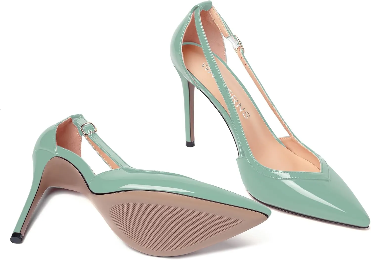 WAYDERNS Womens Adjustable Strap Wedding Pointed Toe Buckle Fashion Patent Ankle Strap Stiletto High Heel Pumps Shoes 4 Inch