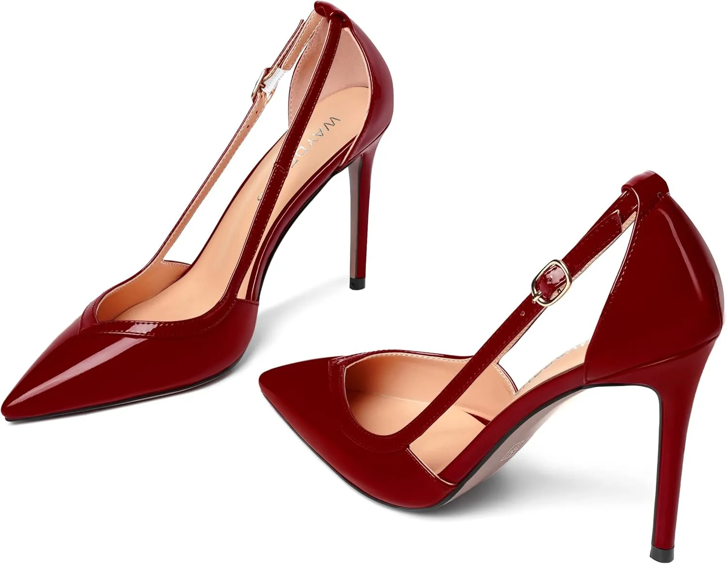 WAYDERNS Womens Adjustable Strap Wedding Pointed Toe Buckle Fashion Patent Ankle Strap Stiletto High Heel Pumps Shoes 4 Inch